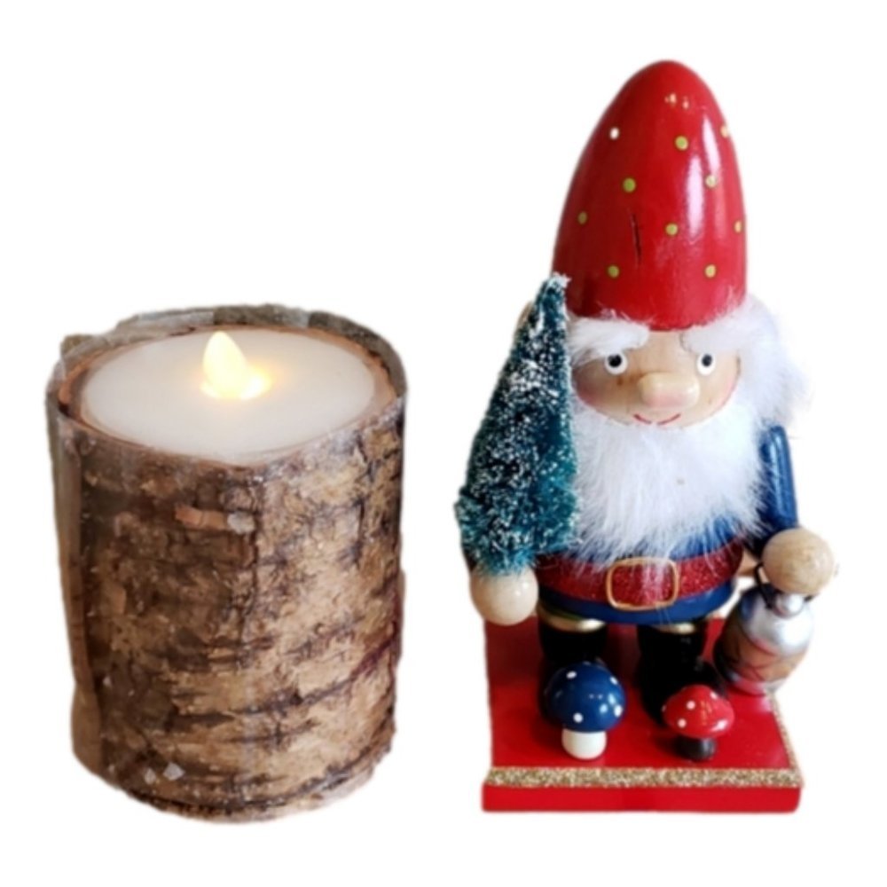Gnome with faux fur trim & Real Birch LED Candle